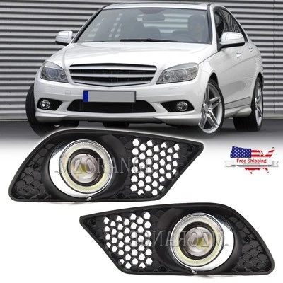 LED Bumper Fog Light w/ Cover Angel Eye For Mercedes Benz W204 C230 C300 C350 - Imagem 1 de 4