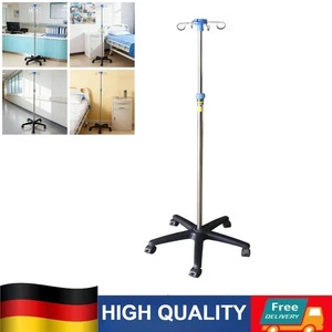 Soporte de infusión médico 4 ganchos 5 ruedas freno altura ajustable acero inoxidable - Imagen 1 de 6