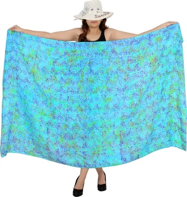 LA LEELA Rayon Bathing Towel Women Wrap Sarong Printed 78"X43" Turquoise_4425 - Image 1 of 3