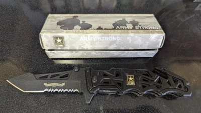 Faca de bolso dobrável rara licenciada Exército dos EUA 1775 lâmina de aço com mola assistida - Imagem 1 de 4