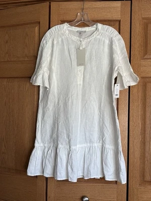 Joie porcelain color 100% linen dress with ruffle hem size M, NWT - Image 1 of 4