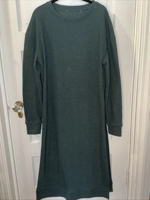 Толстовка платье женщин XL длинным рукавом темно-зеленый пуловер Crewneck  - Изображение 1 из 4