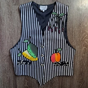 Vintage Silkscapes Pinstripe Fruit Vest Women's Medium - Picture 1 of 7