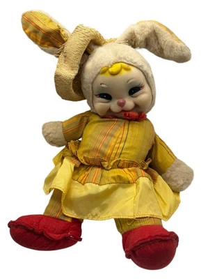 Sombrero de paja de muñeca de peluche con cara de goma Rushton Country Bunny de colección Foto 1 de 4