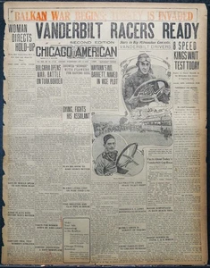Rare 1912 Chicago Newspaper Collection - Ralph De Palma Wins Vanderbilt Cup Race - Picture 1 of 18