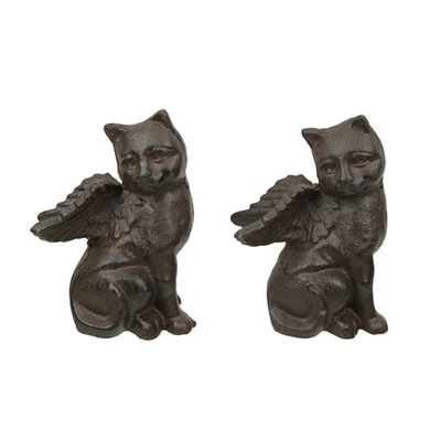 Juego de 2 sujetalibros decorativos de hierro fundido marrón ángel gato estante para libros decoración del hogar arte Foto 1 de 3