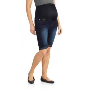 Oh! Mamma Women' Overbelly Denim Roll Cuff Dark Wash Bermuda Shorts, Size Small - Picture 1 of 4