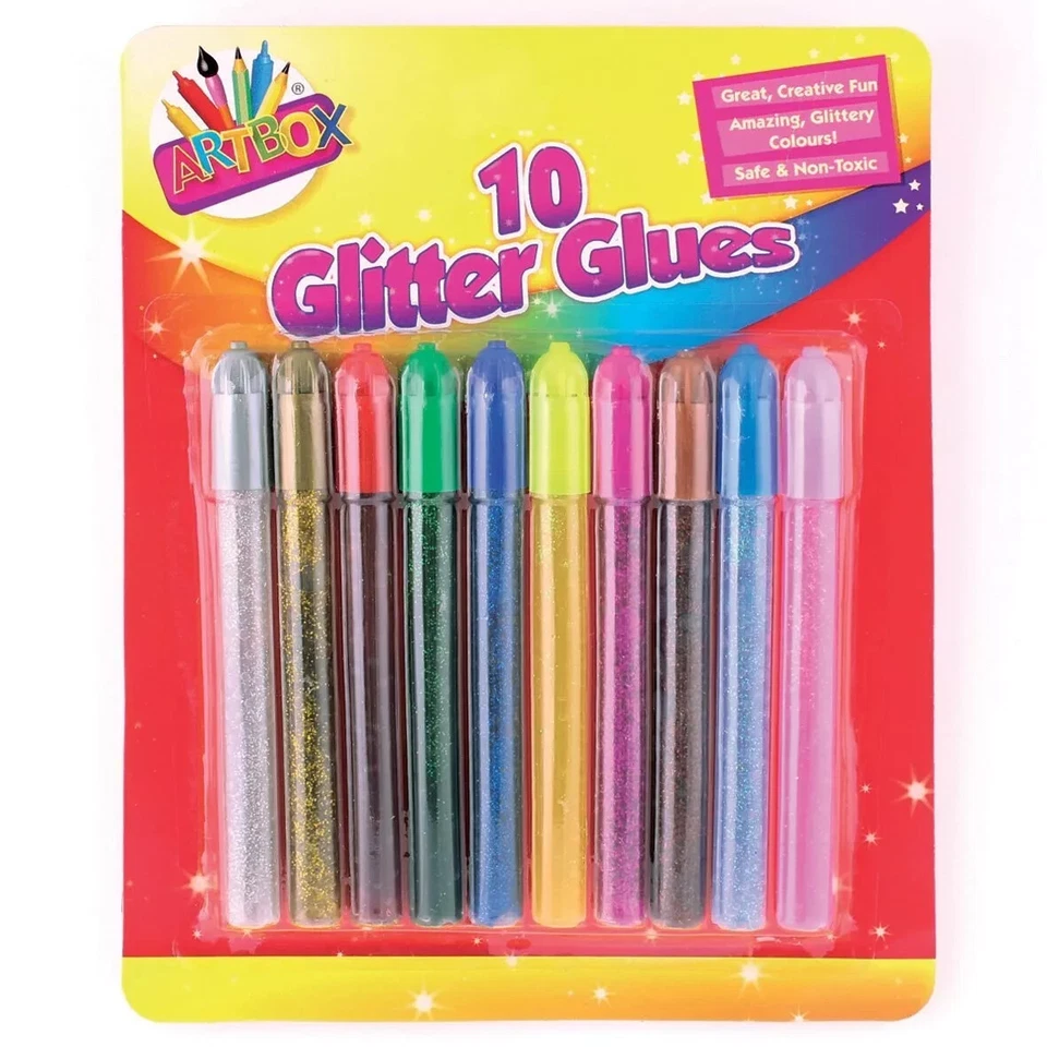 2 X Artbox 10 Pack Assorted Colour Glitter Glue Pens Arts & Crafts Brand New - Image 1 of 1