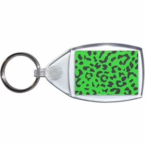 Green Leopard Print Clear Plastic Key Ring (S, M or L) - Picture 1 of 8