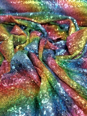 Sequins Rainbow Fabric By The Yard Stretch Mesh Multicolor Glitz Sequin Backdrop - Image 1 of 4