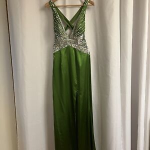 Night Moves maxi formal sequined dress Sz 6 Spruce Green Bustle Back Prom Event