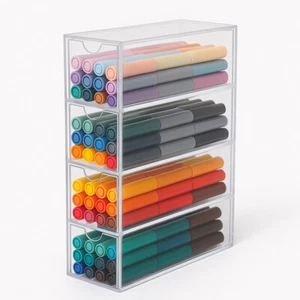 Markers Storage Box Narrow Slim Case Slide Out Drawers Art Pen Pencils Container - Picture 1 of 9