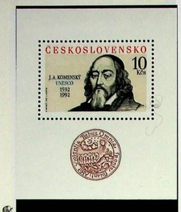CHECOSLOVAQUIA Sc 2852 NH HOJA DE RECUERDO DE 1992 - JAN KOMENSKY - Imagen 1 de 1