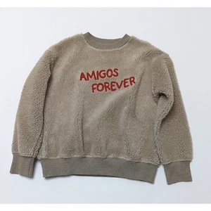ZARA KIDS FAUX SHEARLING SWEATSHIRT EMBROIDERED WITH AMIGOS FOREVER SIZE 7 - Picture 1 of 9