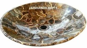 Lavabo redondo de mármol 12" lavabo incrustación ágata baño cocina decoración del hogar habitación s7 - Imagen 1 de 4