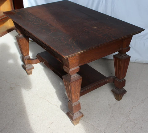 Antique Heavy Built Oak Library Table Desk Cover