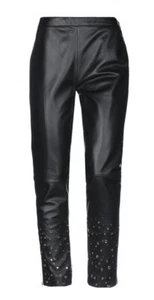 BOUTIQUE MOSCHINO Leather Pants w metallic studs Size 6 - Picture 1 of 5