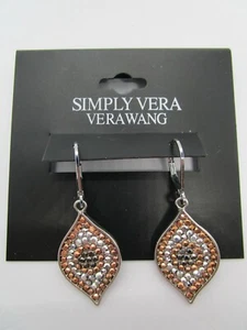 Orecchini Vera Wang a forma di lacrima bianco marcasite marrone cristallo traforato nuovi con etichette - Foto 1 di 7