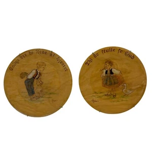Hand Painted Norwegian Wall Plate Artist Signed Set of Two 1966 Hazel James - Picture 1 of 17