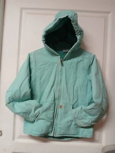Carhartt Mint Green Young Girls Hooded Jacket Medium 10-12 Sherpa Lined GUC - Picture 1 of 14