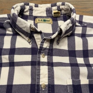 READ VTG LL Bean Corduroy Shirt Mens XLT TALL Indigo Blue Plaid Button Up Cotton - Picture 1 of 19