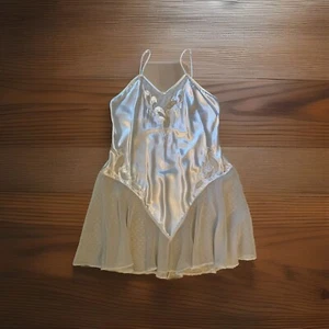 VTG Natori Lingerie Women’s L Teddy White Satin Embroidered Sheer Chiffon Sexy - Picture 1 of 12