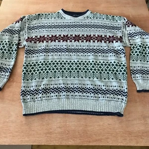 John Weitz Sweater Men XL Gray Fair Isle Knitted Crew Neck Long Sleeve Pullover - Picture 1 of 10
