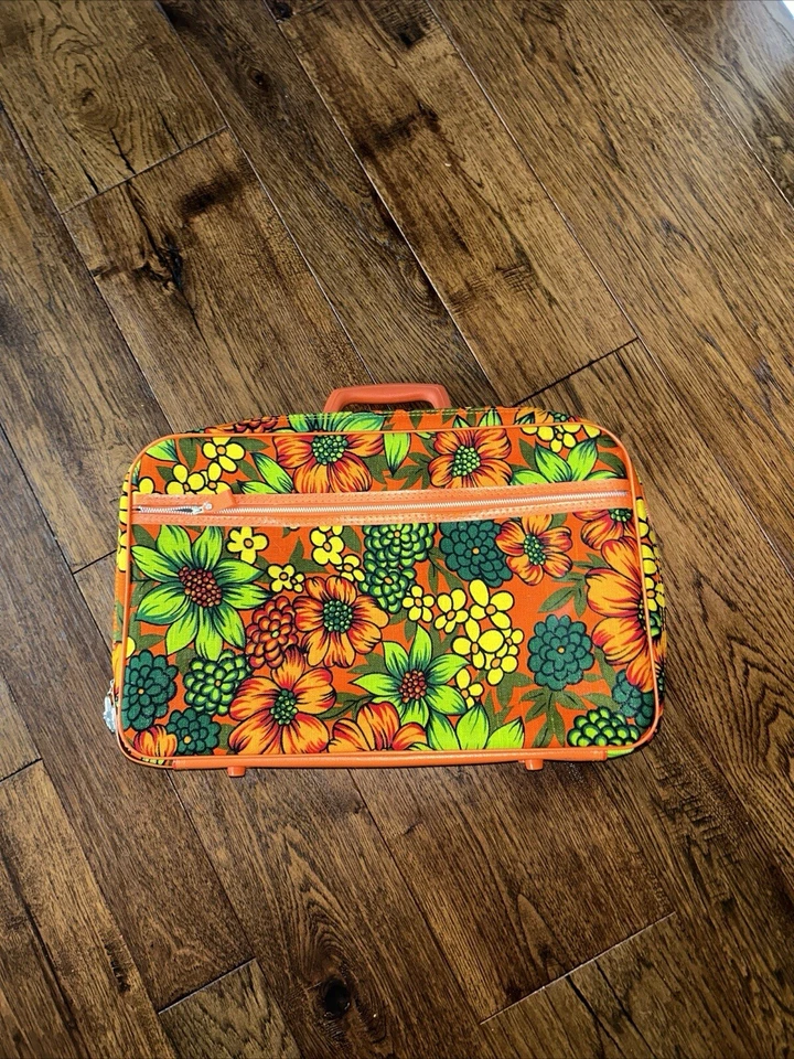 Maleta retro Flower Power equipaje de mano carcasa blanda de colección hecha en Japón YKK Foto 1 de 4