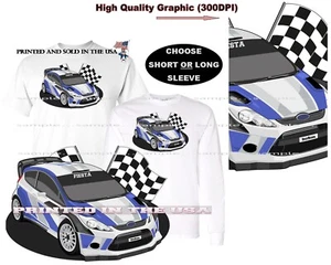 Ford Fiesta Rally Race Flags Car Digirods / Koolart Cartoon Car T Shirt - Picture 1 of 6