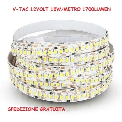 Strip Striscia Led V-tac 12VolT 1700 Lumen 5 Metri 18W/MT 204Led/mt 90W Smd 2835 - Immagine 1 di 4