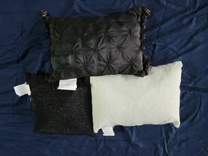 Set Of 3 Decorative Pillows, Black & White, 2 beaded & 1 tasseled, NWT 18" wide - Picture 1 of 7