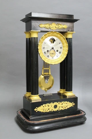French Empire Gilt Bronze Ebonsied Regulator Graham Portico clock column pillar Cover