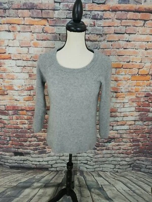 Suéter Pullover Qi New York Mujer Manga Larga Gris Cuello Redondo 100% CACHEMIRA Talla S Foto 1 de 4