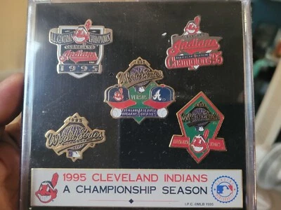 1995 Cleveland Indians Pin Set AL Championship Season World Series New with box - Image 1 of 4