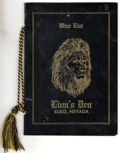 Wine List Menu LION'S DEN Elko Nevada 1974 Vintage Original - Picture 1 of 2