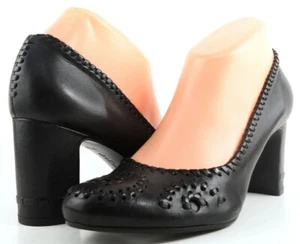 $230 JACK ROGERS ISABELLES Black Leather Designer Mid Heel Round Toe Pumps 6 M - Picture 1 of 4