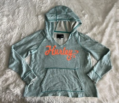 Sudadera para mujer Hurley talla mediana con capucha dobladillo crudo manga larga verde Foto 1 de 4