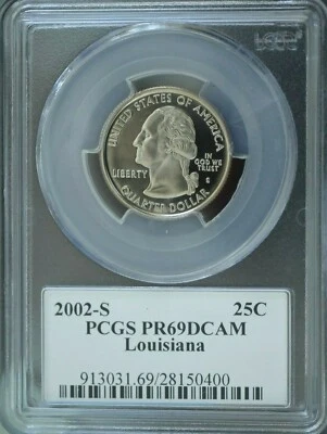 2002 S - WASHINGTON LOUISIANA QUARTER PCGS PR69 - BU CAMEO CONDITION  - Image 1 of 4