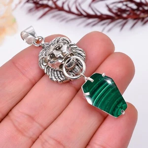 Tiger Face Malachite Gemstone Pendant,925 Sterling Silver Malachite Pendant,2.20 - Picture 1 of 4
