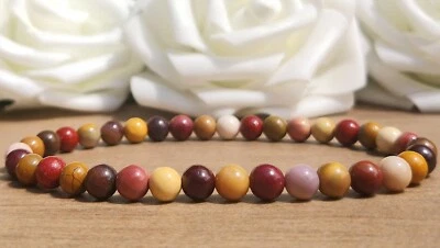 Mookaite Bead Stretch Bracelet, 6mm Natural Australian Jasper Beaded Bracelet - Image 1 of 4