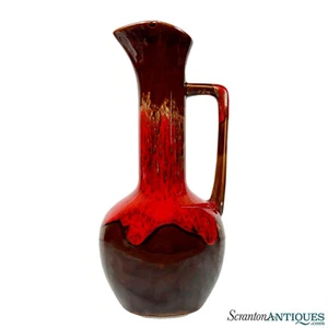 Mid-Century Atomic Porcelain Red Drip Glaze Pottery Ewer Pitcher - Picture 1 of 8