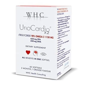WHC UnoCardio X2 Omega-3 - 60 cápsulas blandas | 1150 mg EPA y DHA | Salud del corazón y el cerebro - Imagen 1 de 6