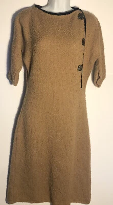 Vestido De Colección Años 60 Tejido a Mano Lana Boucle Marrón Med-Lg Foto 1 de 4