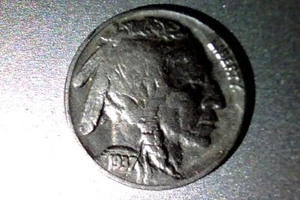 1937-D/D RPM-2 (Stage C) XF Error Buffalo Nickel - Picture 1 of 4