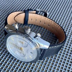 22mm BLACK Sailcloth Canvas/Leather watch band strap GOLD Stitch QR Bars - Picture 1 of 10