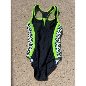 Vintage one Piece Swimsuit 80s 90s Black, Neon Green - Picture 1 of 5