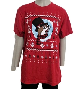 Christmas Buc-ees T-shirt Unisex Size M Red Short Sleeve   - Picture 1 of 8