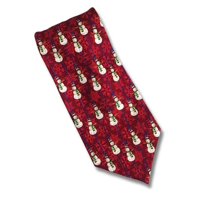 FN Moda Prendas para el Cuello Rojo Seda Muñeco de Nieve Corbata de Navidad 4"x58" Vacaciones Copos de Nieve Foto 1 de 4