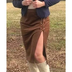 New York & Company lace up suede high waist pencil skirt brown size 12 - Picture 1 of 5