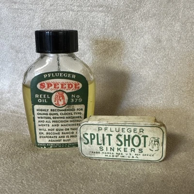 Vintage advertising tin sliding holder PFLUEGER SPLIT SHOT SINKERS Speede Oil - Image 1 of 4